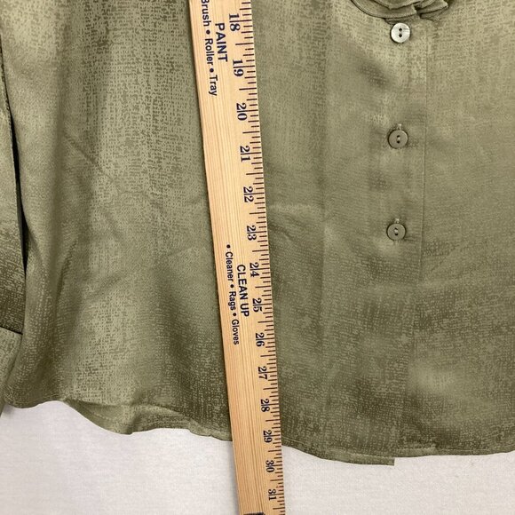 New Linea by Louis Dell'Olio Green Silk QVC Ruffle Artsy Textured Button Down XL - Picture 6 of 10
